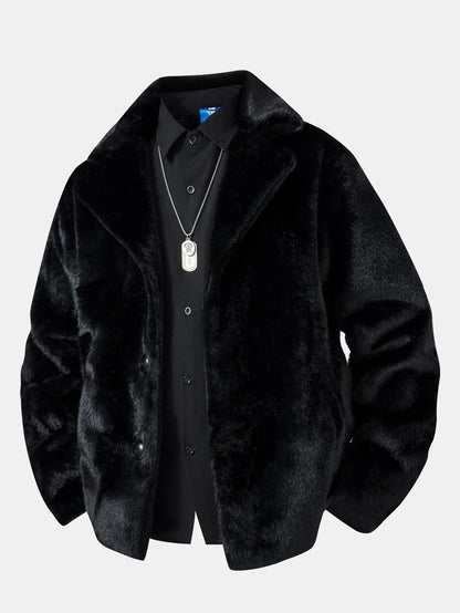 Herren Winterjacke Kunstpelz Knopfleiste Lockere Passform