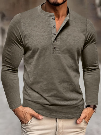 Herren Langarm Henley T-Shirt mit Knopfleiste | Baumwolle & Slim Fit