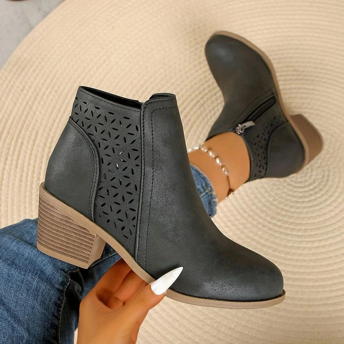 Damen Stiefeletten mit Absatz und Reißverschluss