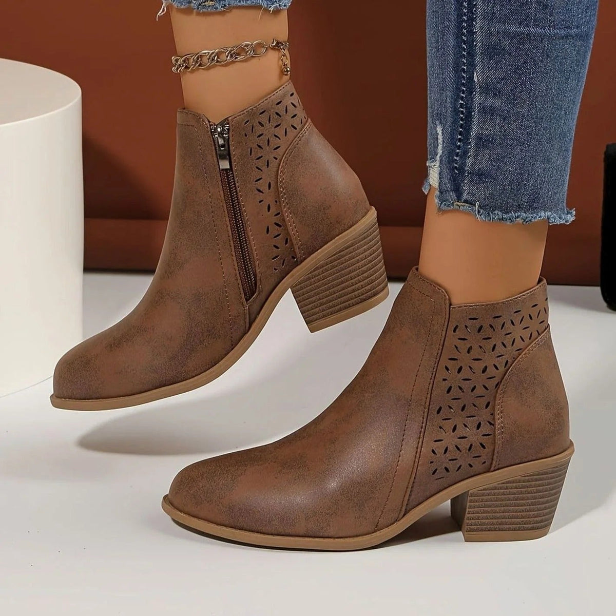Damen Stiefeletten mit Absatz und Reißverschluss