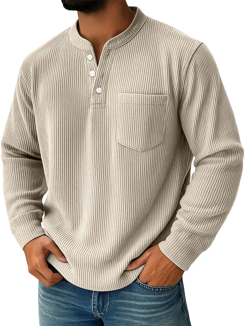 Henley-Shirt für Herren aus Waffelpiqué mit Brusttasche