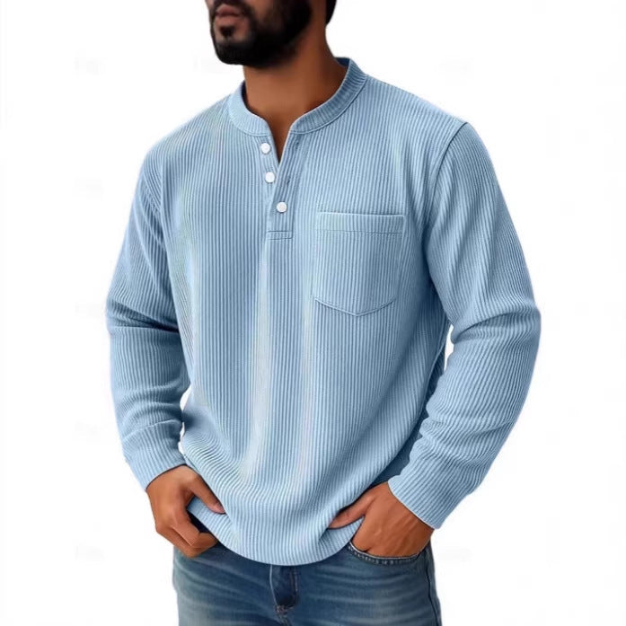 Henley-Shirt für Herren aus Waffelpiqué mit Brusttasche