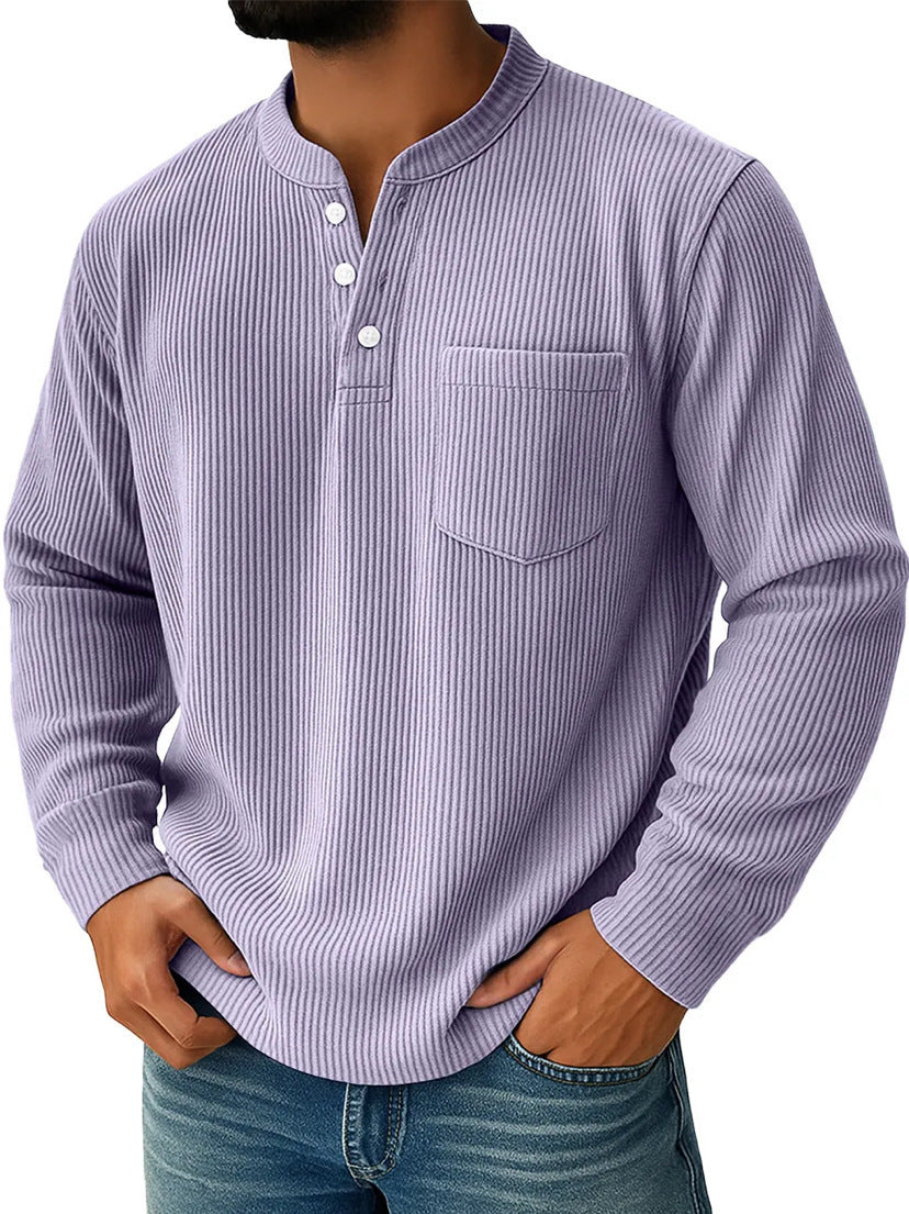Henley-Shirt für Herren aus Waffelpiqué mit Brusttasche