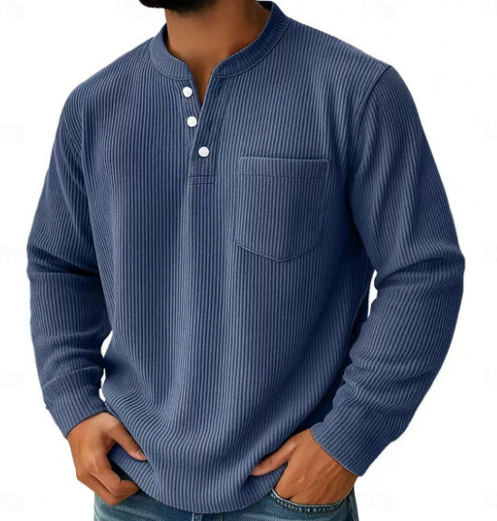 Henley-Shirt für Herren aus Waffelpiqué mit Brusttasche