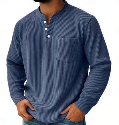 Henley-Shirt für Herren aus Waffelpiqué mit Brusttasche