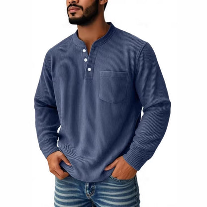 Henley-Shirt für Herren aus Waffelpiqué mit Brusttasche
