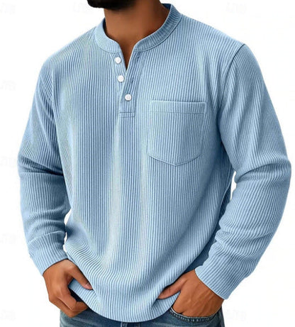 Henley-Shirt für Herren aus Waffelpiqué mit Brusttasche
