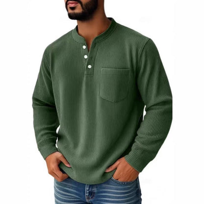 Henley-Shirt für Herren aus Waffelpiqué mit Brusttasche