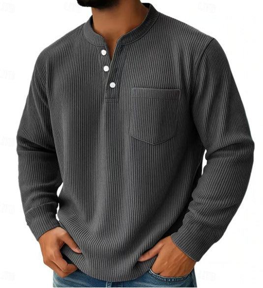 Henley-Shirt für Herren aus Waffelpiqué mit Brusttasche