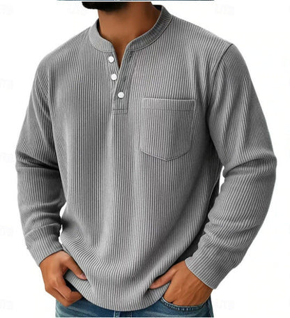 Henley-Shirt für Herren aus Waffelpiqué mit Brusttasche