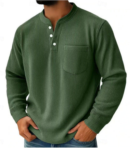 Henley-Shirt für Herren aus Waffelpiqué mit Brusttasche