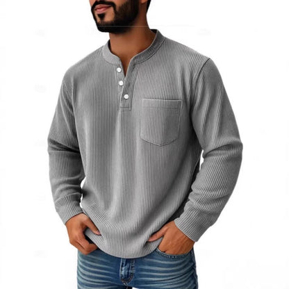Henley-Shirt für Herren aus Waffelpiqué mit Brusttasche
