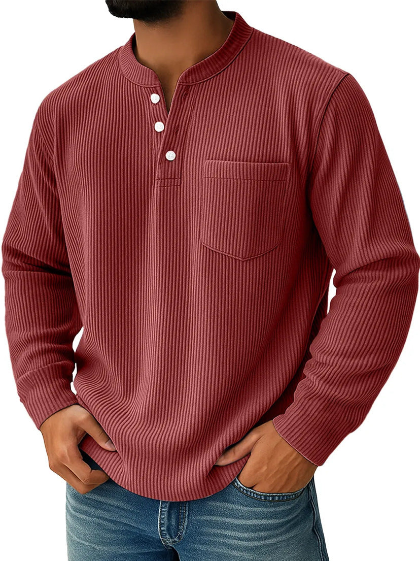 Henley-Shirt für Herren aus Waffelpiqué mit Brusttasche