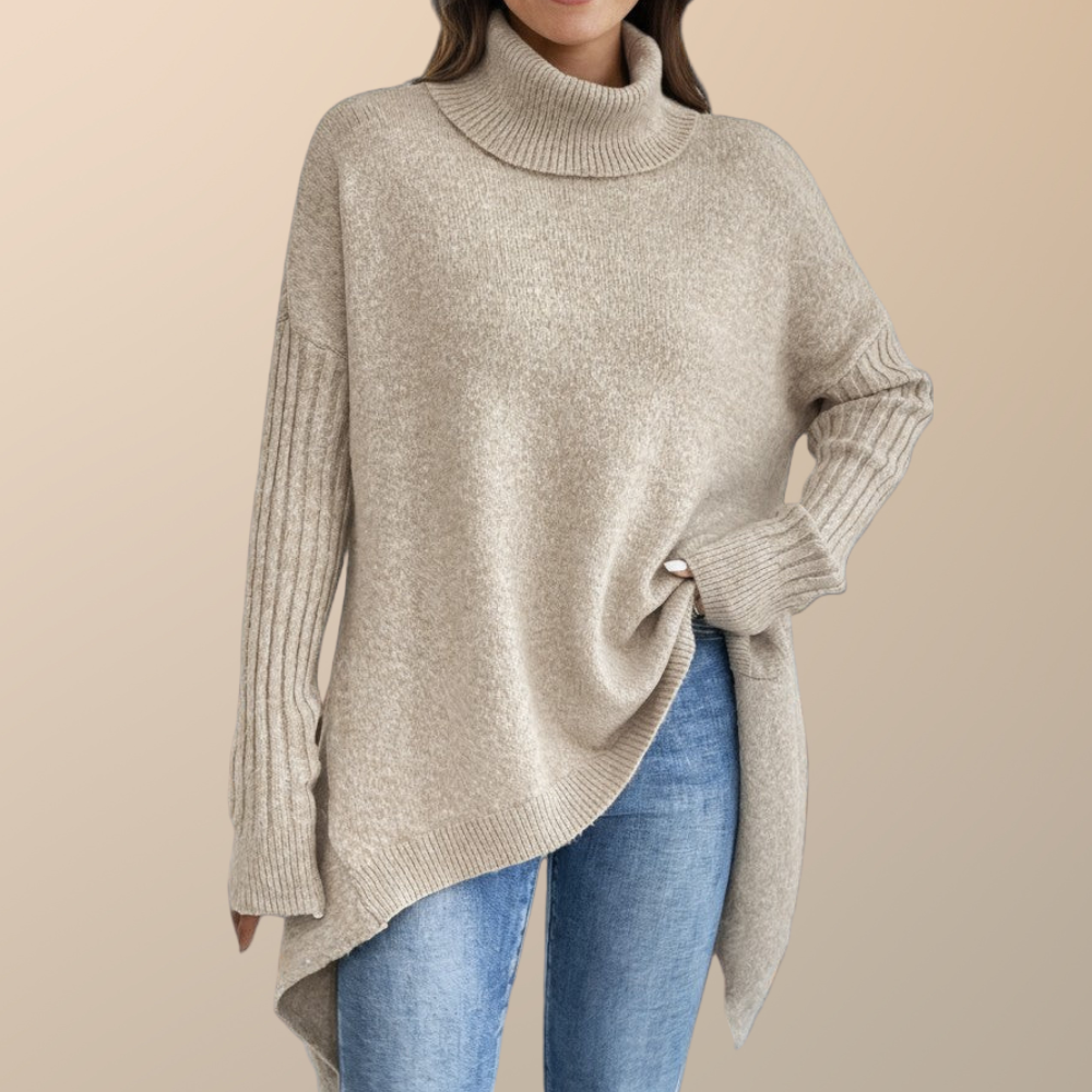 Damen Langer Rollkragenpullover Mit Verlängertem Rücken