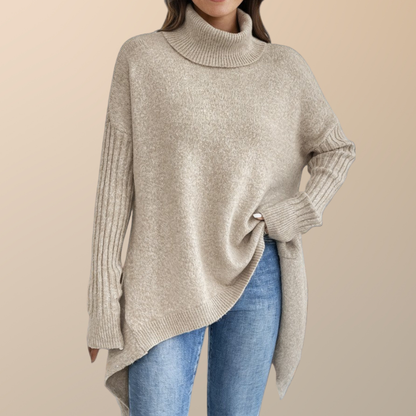 Damen Langer Rollkragenpullover Mit Verlängertem Rücken