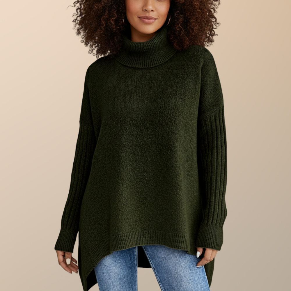 Damen Langer Rollkragenpullover Mit Verlängertem Rücken