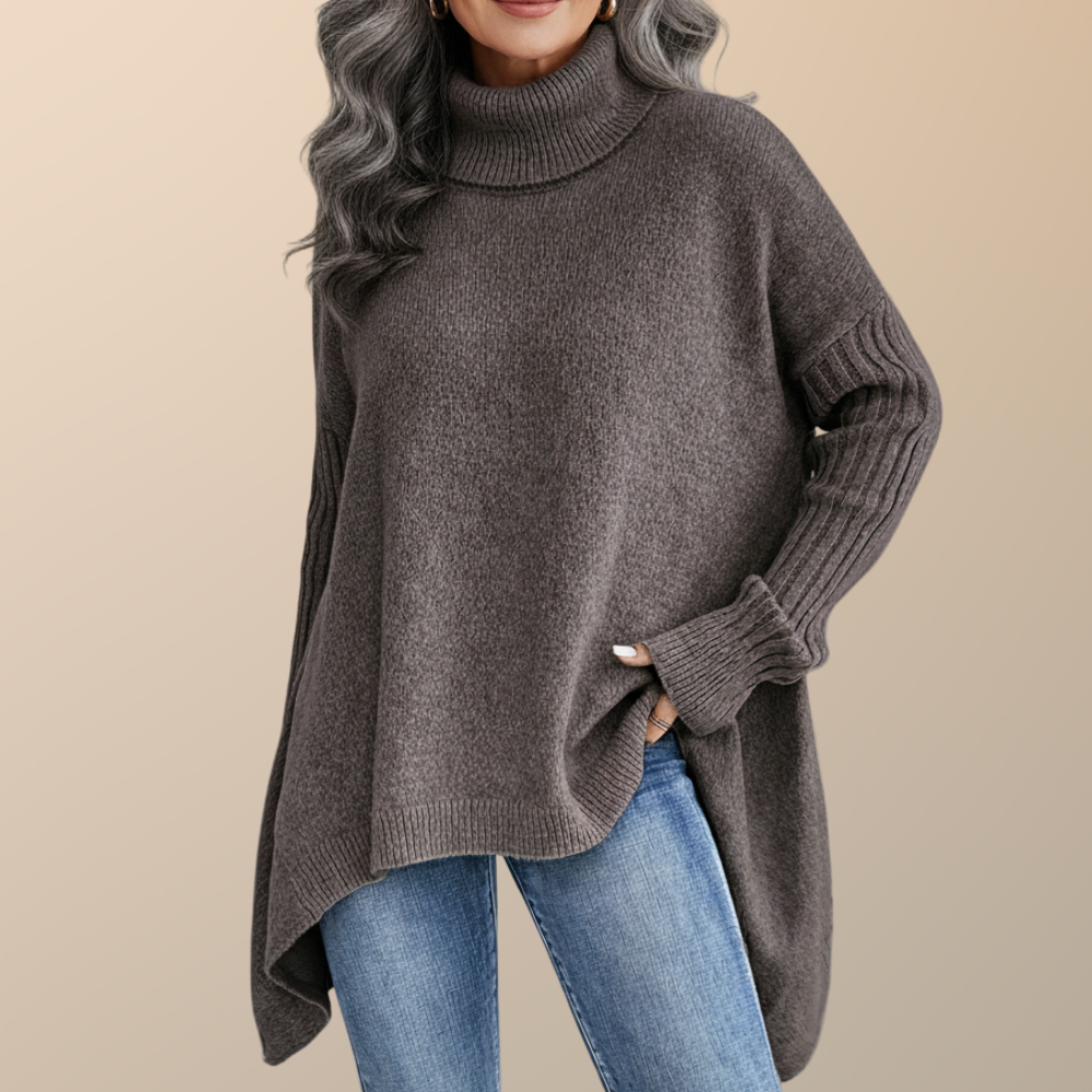 Damen Langer Rollkragenpullover Mit Verlängertem Rücken