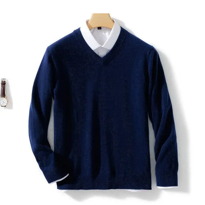 Herren Pullover V-Ausschnitt Leichtes Strickdesign Gerippter Saum