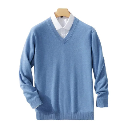 Herren Pullover V-Ausschnitt Leichtes Strickdesign Gerippter Saum
