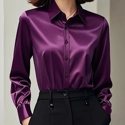 Damen Satinbluse Mit Knopfleiste Und Manschettenärmeln