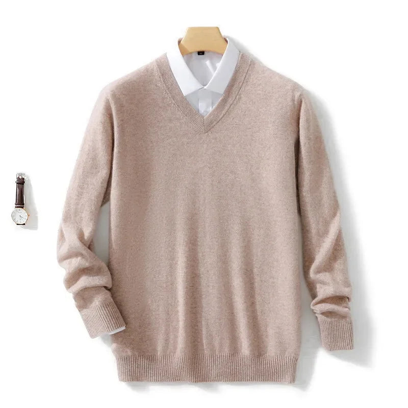 Herren Pullover V-Ausschnitt Leichtes Strickdesign Gerippter Saum