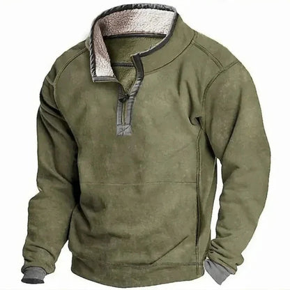 Grüne Herren-Fleecejacke mit Reißverschluss und Stehkragen, warmes Innenfutter, ideal für Outdoor-Aktivitäten im Herbst und Winter.