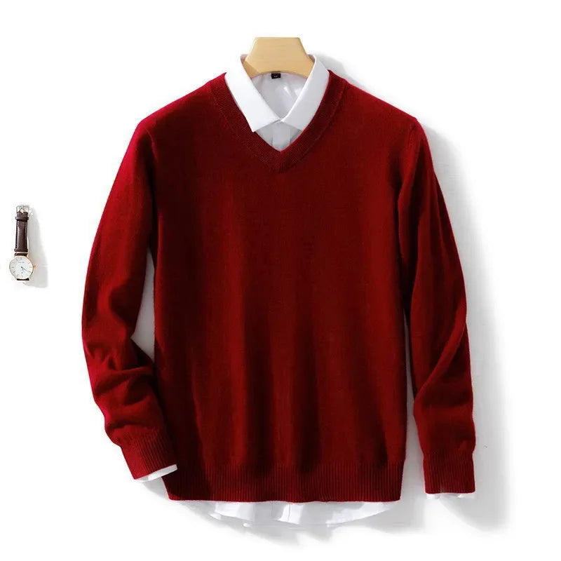 Herren Pullover V-Ausschnitt Leichtes Strickdesign Gerippter Saum