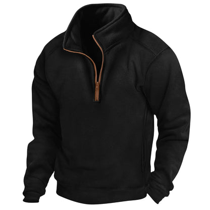 Schwarzer Fleece-Pullover mit Reißverschluss, warm und bequem, ideal für Outdoor-Aktivitäten. Herrenmode, Winterbekleidung, sportlich und stilvoll.