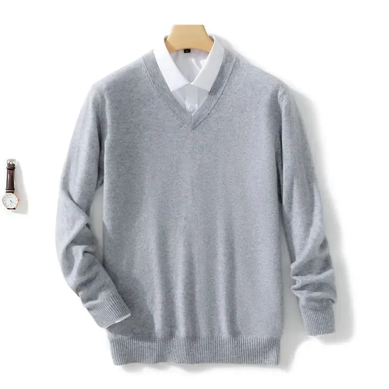 Herren Pullover V-Ausschnitt Leichtes Strickdesign Gerippter Saum