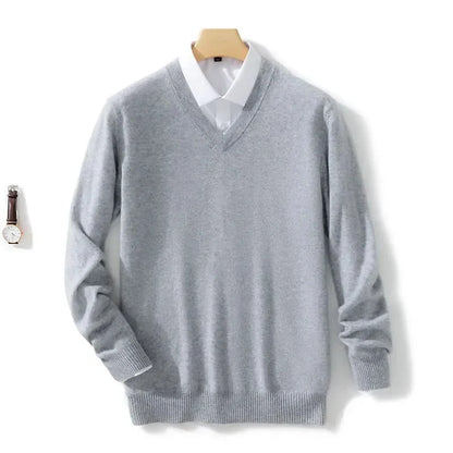 Herren Pullover V-Ausschnitt Leichtes Strickdesign Gerippter Saum