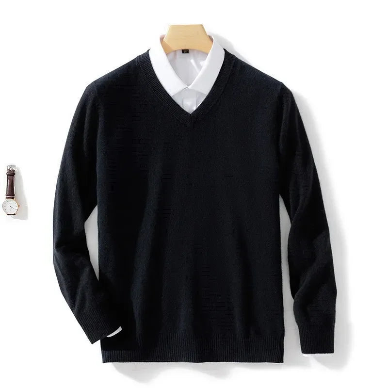 Herren Pullover V-Ausschnitt Leichtes Strickdesign Gerippter Saum