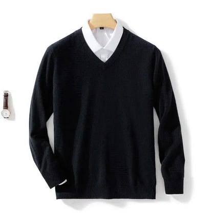Herren Pullover V-Ausschnitt Leichtes Strickdesign Gerippter Saum
