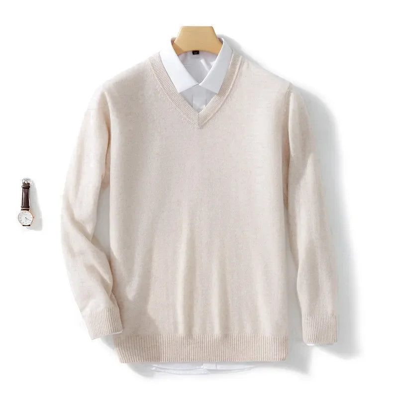 Herren Pullover V-Ausschnitt Leichtes Strickdesign Gerippter Saum