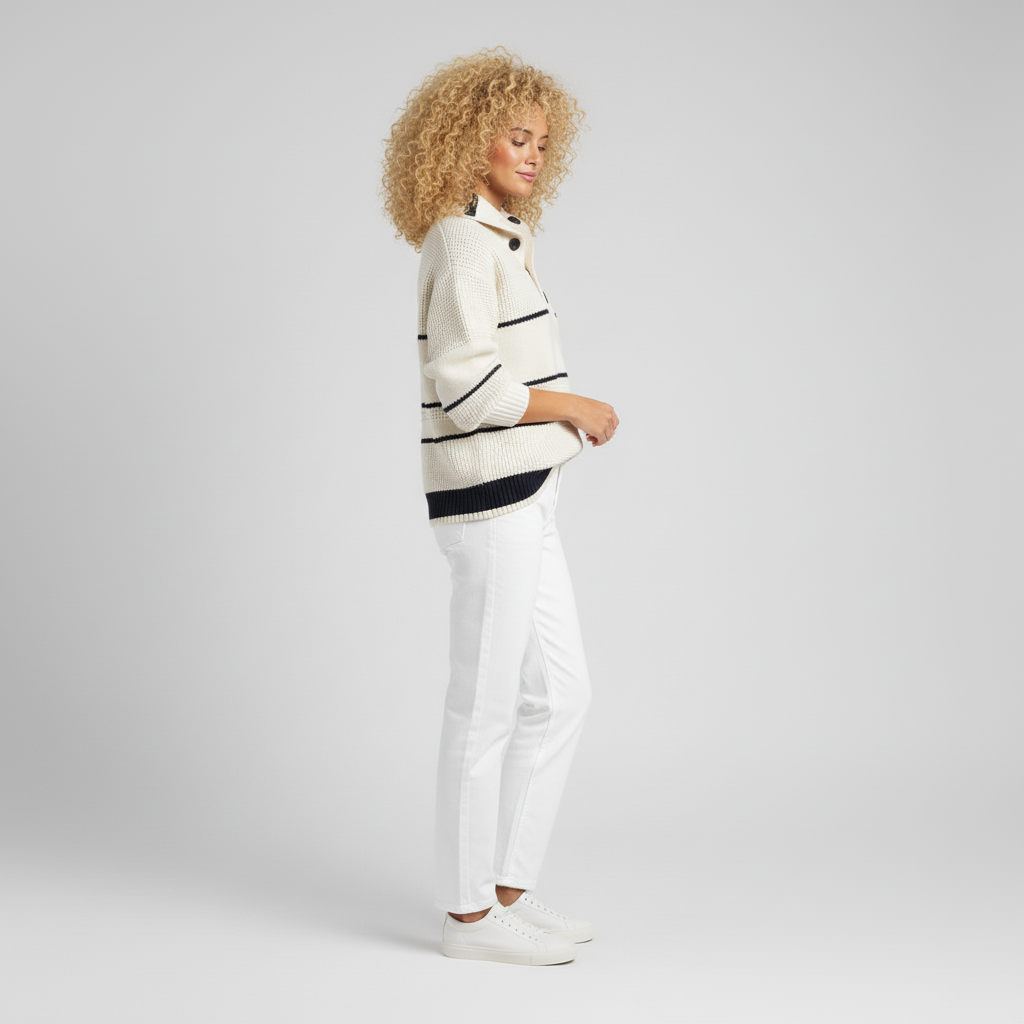 Damen Pullover Aus Strukturstrick Mit Streifen