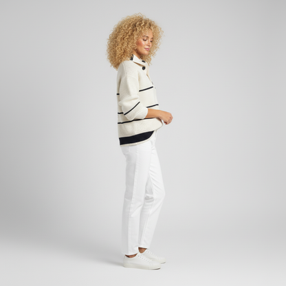 Damen Pullover Aus Strukturstrick Mit Streifen