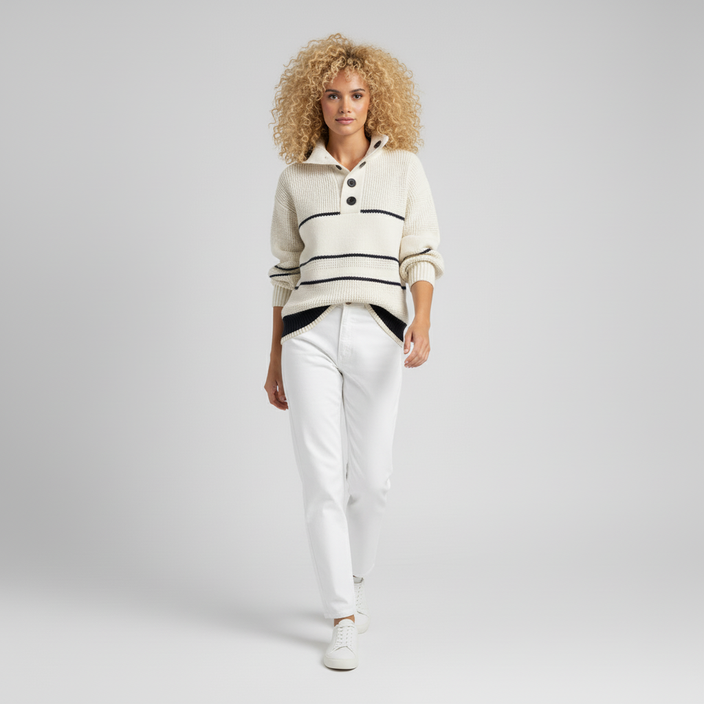 Damen Pullover Aus Strukturstrick Mit Streifen