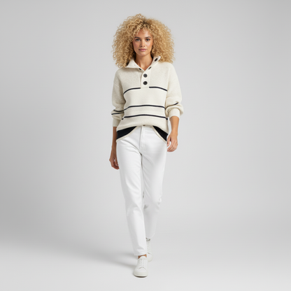 Damen Pullover Aus Strukturstrick Mit Streifen
