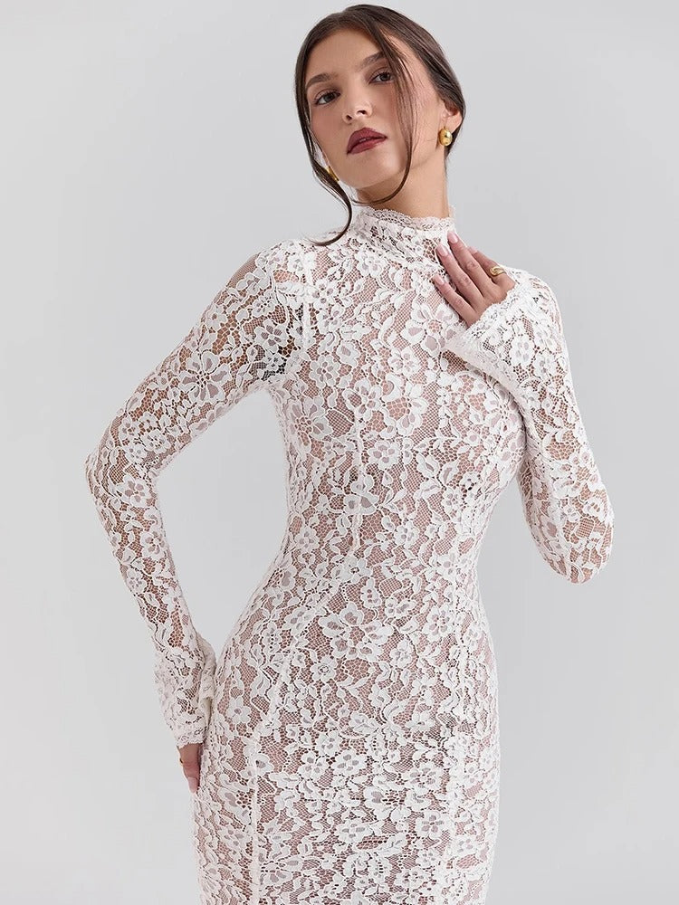 Elegantes Spitzenkleid mit Stehkragen