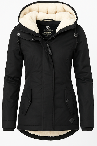 Damen Winterjacke Wasserdicht Mit Fleece-Futter Und Abnehmbarer Kapuze