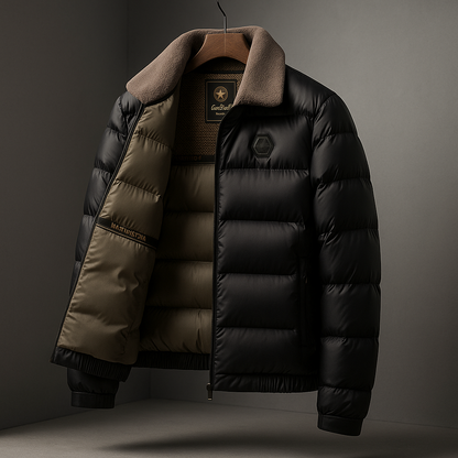 Herren Winter Daunenjacke Matt Schwarz Gefüttert Mit Reißverschluss