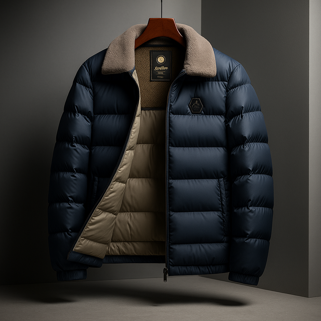 Herren Winter Daunenjacke Matt Schwarz Gefüttert Mit Reißverschluss