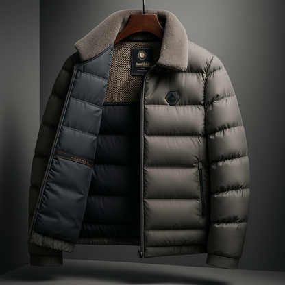 Herren Winter Daunenjacke Matt Schwarz Gefüttert Mit Reißverschluss