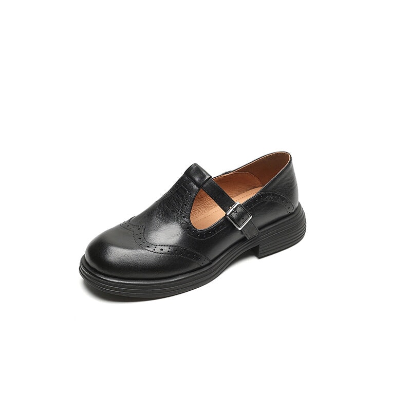 Schwarzer Damen-Mary-Jane-Schuh aus Leder mit Schnalle, elegantes Design, rutschfeste Sohle, ideal für Büro und Alltag.