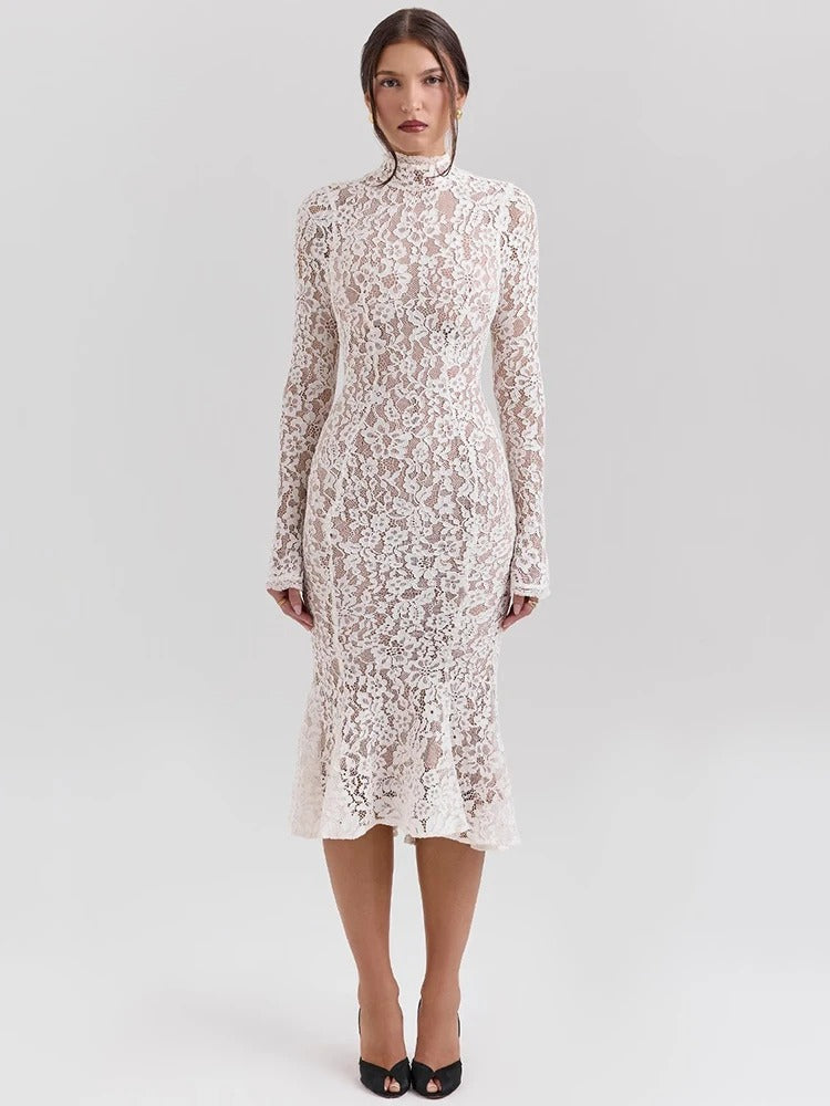 Elegantes Spitzenkleid mit Stehkragen