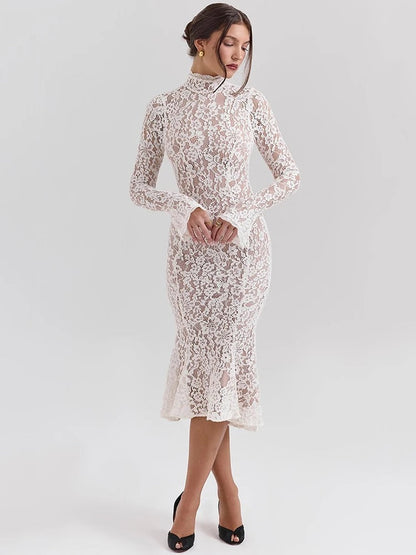 Elegantes Spitzenkleid mit Stehkragen