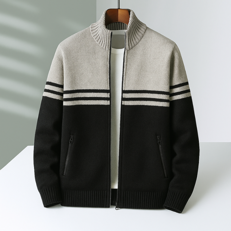 Herren Strickjacke mit Reißverschluss & Geripptem Saum