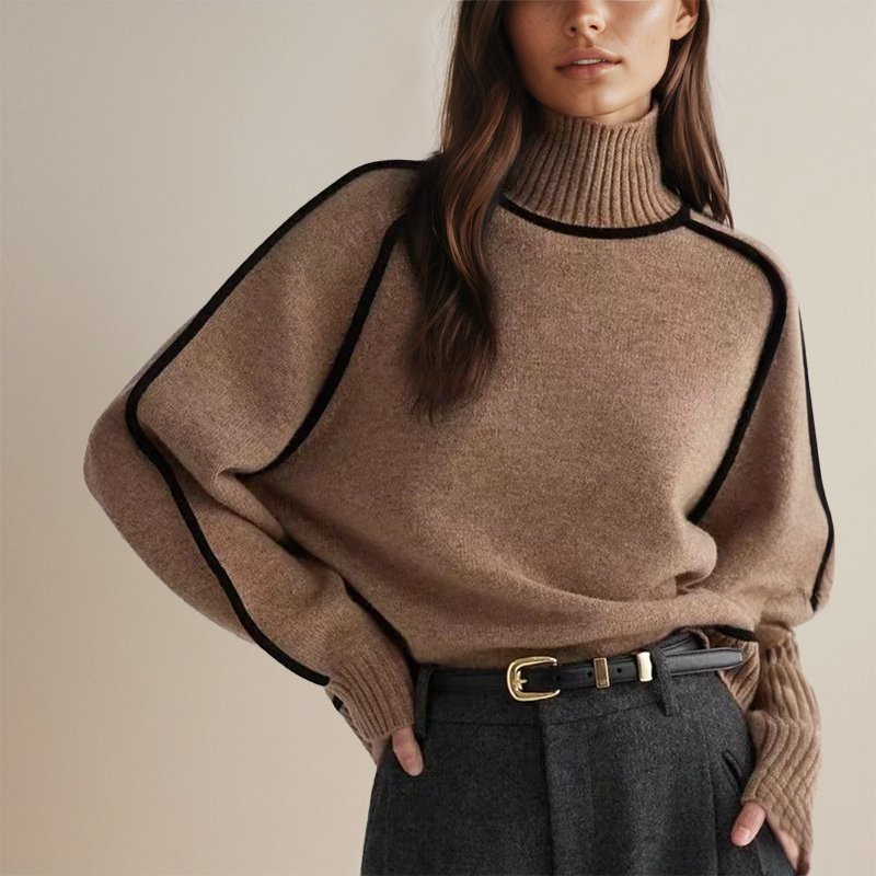 Damen Winter Rollkragenpullover – Eleganter Farbblock-Stil