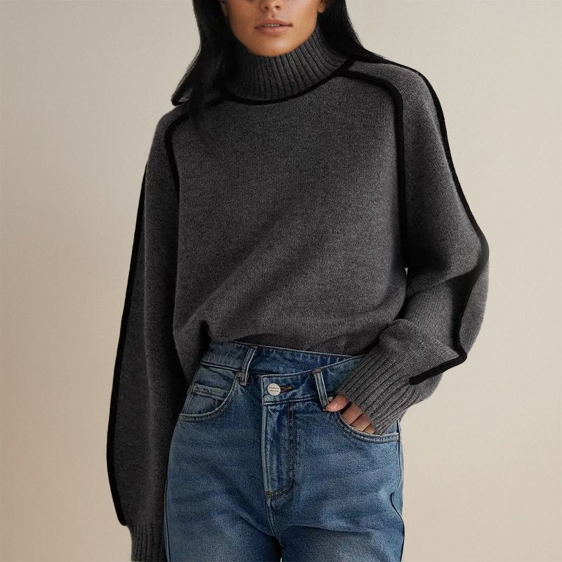 Damen Winter Rollkragenpullover – Eleganter Farbblock-Stil