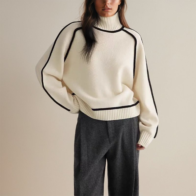 Damen Winter Rollkragenpullover – Eleganter Farbblock-Stil