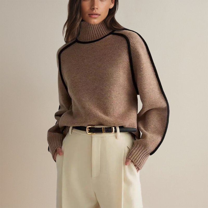 Damen Winter Rollkragenpullover – Eleganter Farbblock-Stil